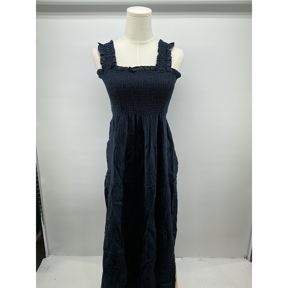 100% European Linen Smocked Midi Dress